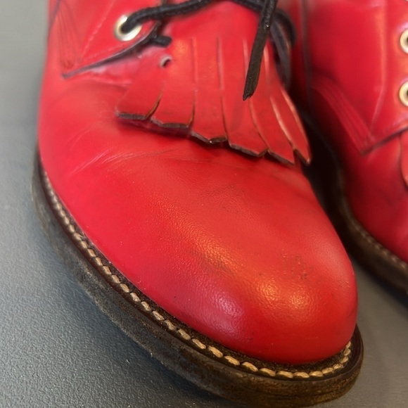 Justin Roper Boots Size 5 Red Leather Lace Up Western Kiltie L0503 Vintage - Picture 3 of 11